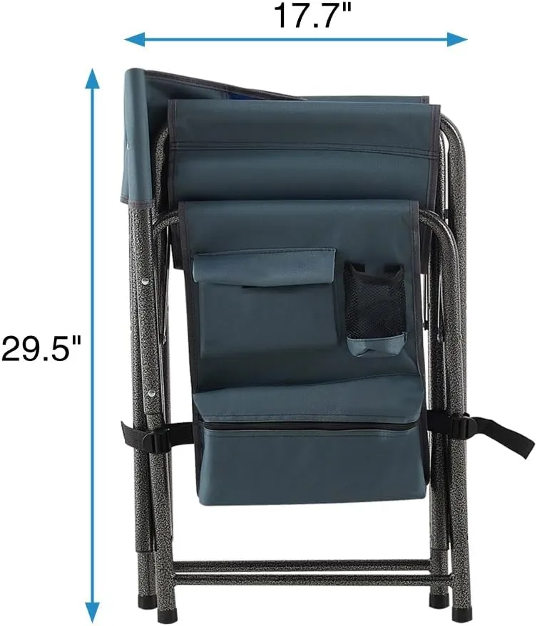 1-Piece Padded Folding Outdoor Chair with Side Table and Storage Pockets,Lightweight Oversized Directors Chair for Indoor, Outdoor Camping, (Blue Grey   Steel-1)
