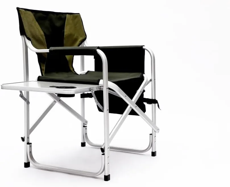 1-Piece Padded Folding Outdoor Chair with Side Table and Storage Pockets,Lightweight Oversized Directors Chair for Indoor, Outdoor Camping, (Green   Aluminum-1)