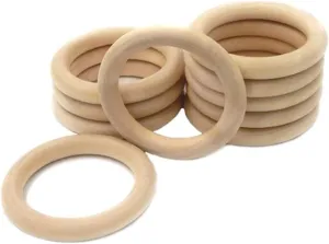 10 Pcs Unfinished Natural Wooden Pendant Connectors Ring - Solid Wood Ring Circles for DIY Projects Handbag Buckle Craft Jewelry Making (100mm)