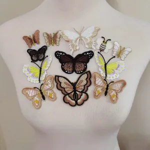10 Piece Butterfly Embroidery Applique Patch Iron on Cotton Applique Butterfly Patch(Brown & White, Style A)