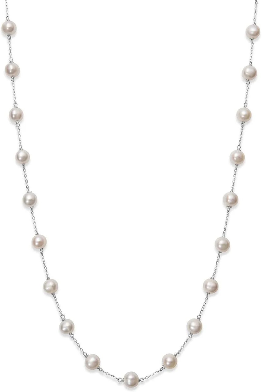 10K Gold Station Freshwater Cultured Pearl Necklace for Women