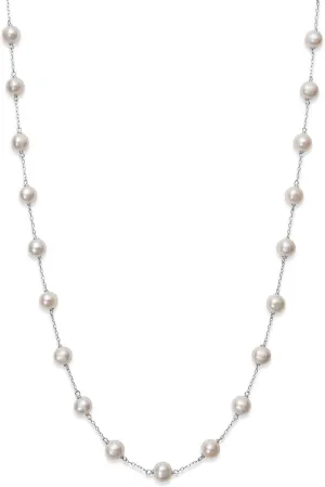 10K Gold Station Freshwater Cultured Pearl Necklace for Women