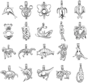 10Pcs Random Animals Cage Pendants for Pearl Jewelry Making Silver Plated, Design Pearl Cage Pendants for Women
