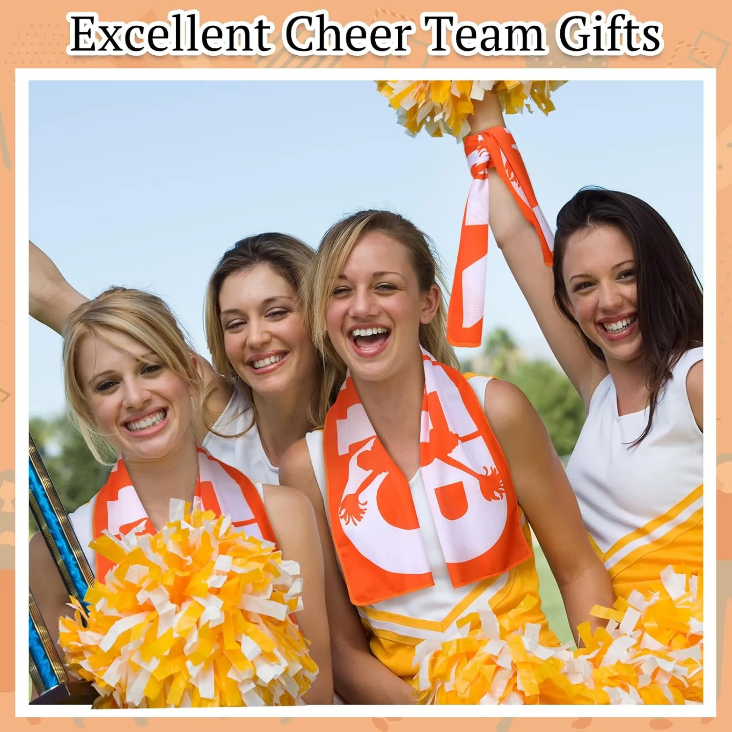 12 Pack Orange Cheer Cooling Towels with Bags - 40" x 12" Breathable Chilly Microfiber Towels for Sports Team Gift