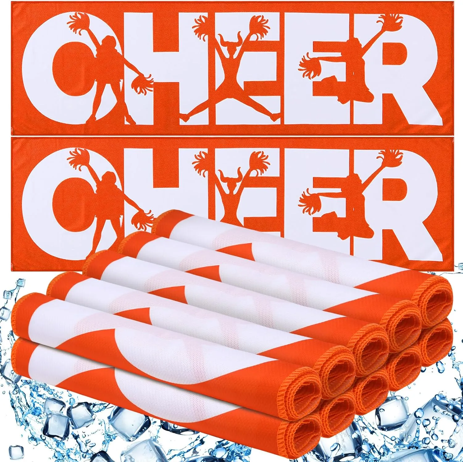 12 Pack Orange Cheer Cooling Towels with Bags - 40" x 12" Breathable Chilly Microfiber Towels for Sports Team Gift