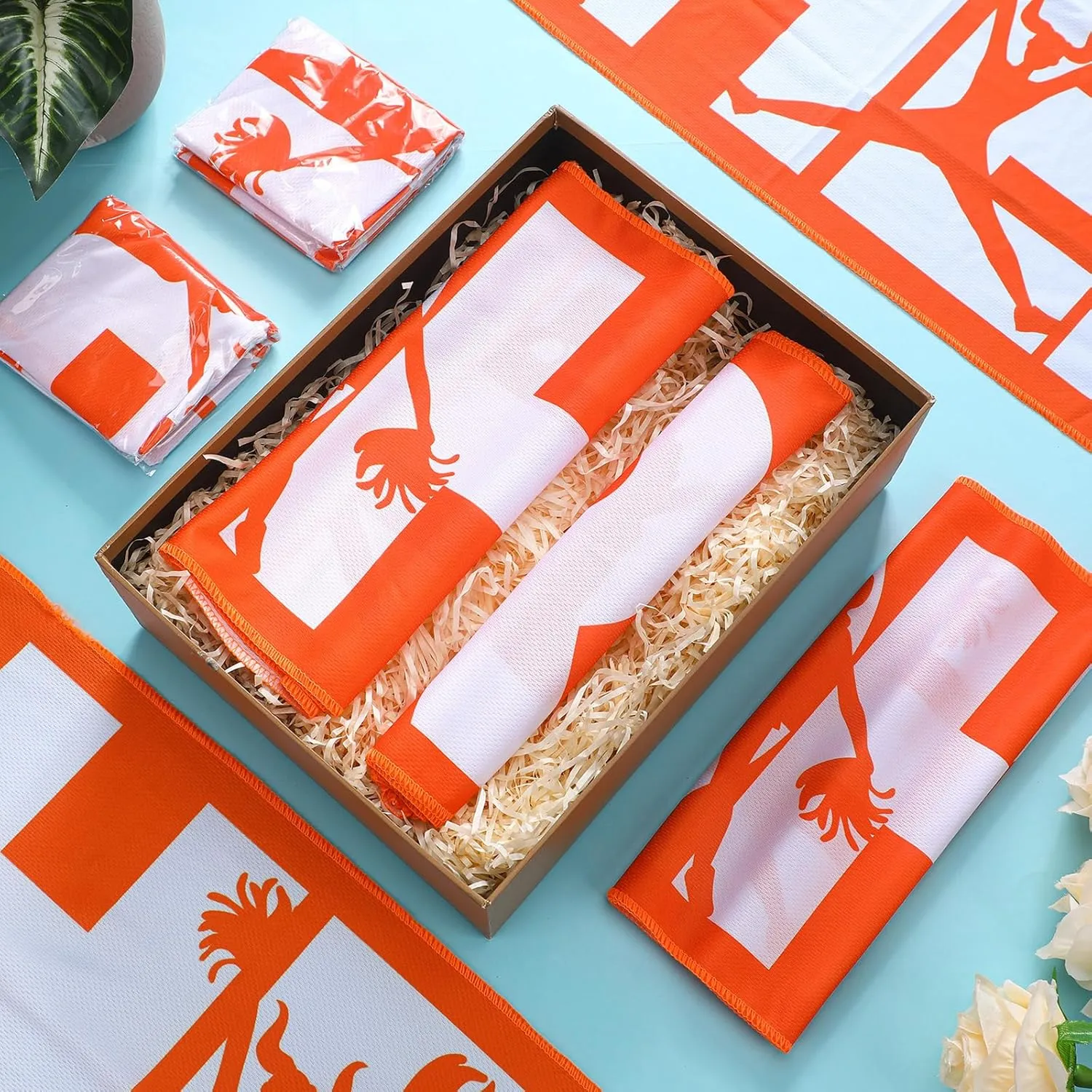12 Pack Orange Cheer Cooling Towels with Bags - 40" x 12" Breathable Chilly Microfiber Towels for Sports Team Gift