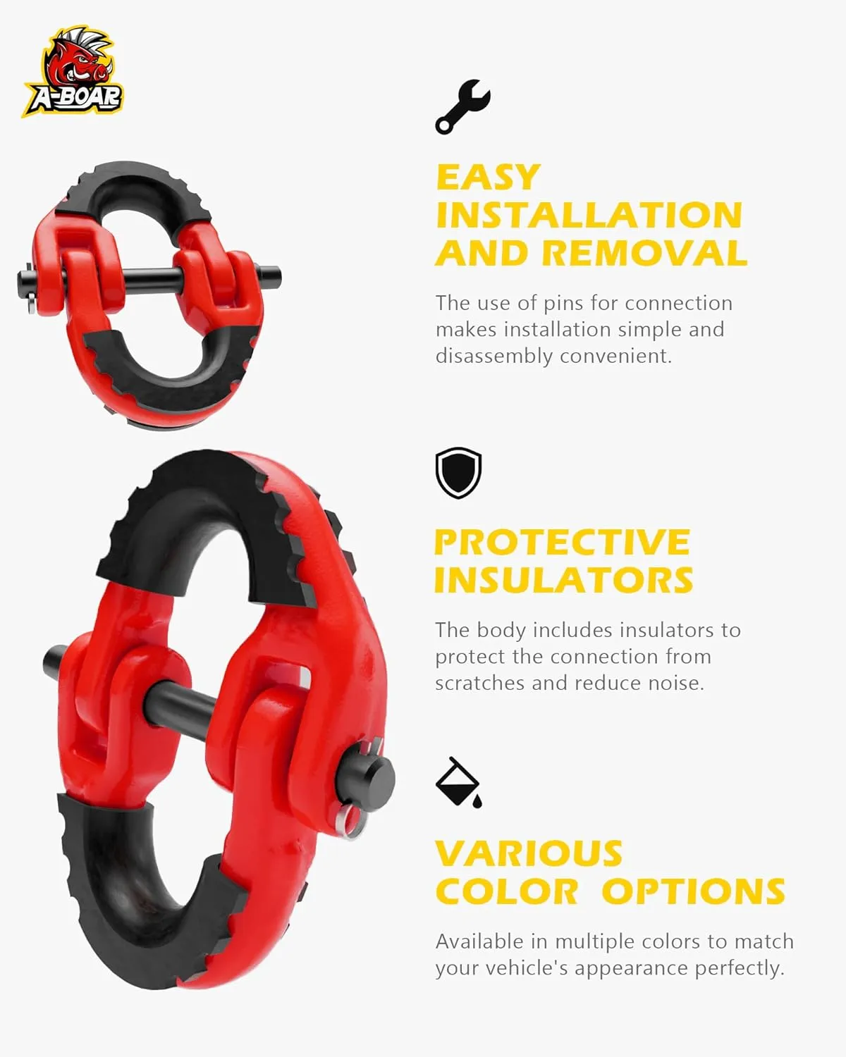 1/2 Safety Chain Connector Link, 2pack Hammerlock Coupling Link for Trailer Chains Connect, 12000lbs Load Capacity, Drop Forged Steel Tow Hitch Safety Chain Connector Link, Red