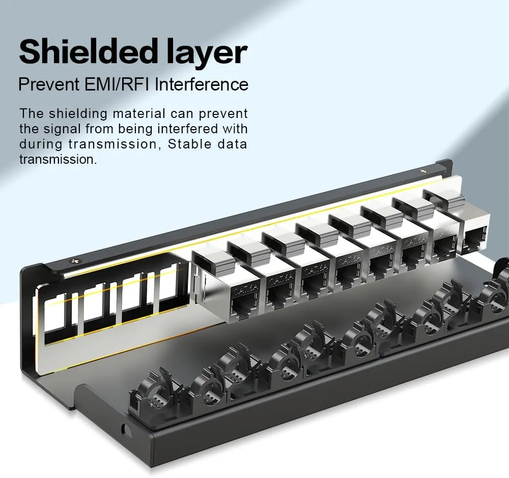 12Port Patch Panel CAT6A Keystone Patch Panel Shielded Network Patch Patch with Smart Cable Management for Home/Office Network (1U 12Port, CAT6A)