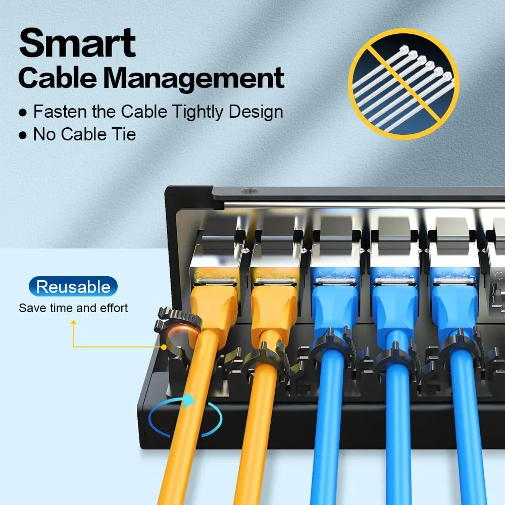 12Port Patch Panel CAT6A Keystone Patch Panel Shielded Network Patch Patch with Smart Cable Management for Home/Office Network (1U 12Port, CAT6A)
