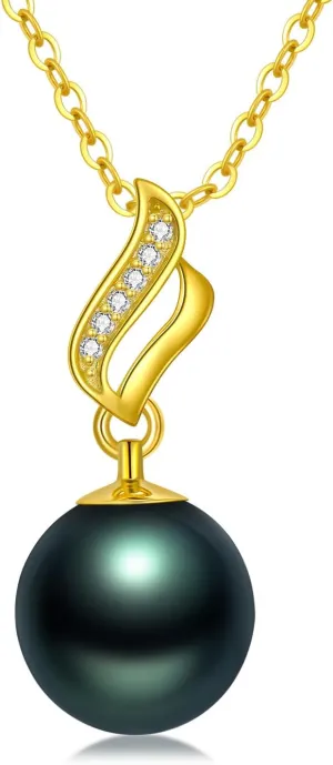 14K Gold Blace Pearl Necklace for Women 14k Real Gold Tahitian Black Pearl Necklaces Real Gold Freshwater Cultured Pearls Necklace Mothers Day Gifts for Mom Jewelry Gift for Women Her Girlfriend Wife Mom Anniversary Birthday