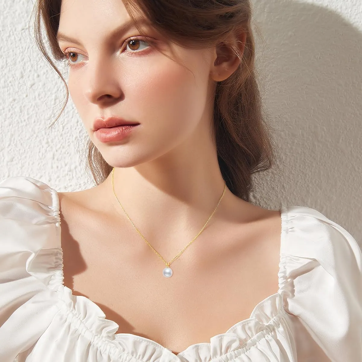 14K Gold Pearl Necklace for Women Real Gold Bow/Heart/Dolphin Pearl Necklace Solitaire Freshwater Cultured Pearl Pendant Jewelry Mothers Day Gifts for Mom Grandma Anniversary Birthday Valentine's Day Gift for Girlfriend Sister Mom