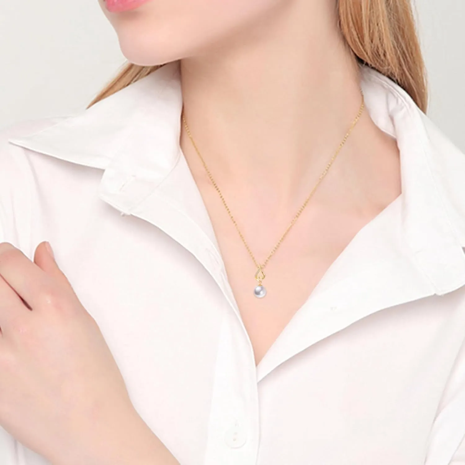 14k Gold Wing Pearl Pendant Necklace for Women, Fine Jewelry Gifts for Her, Anniversary Present for Wife/Girlfriend, 18"
