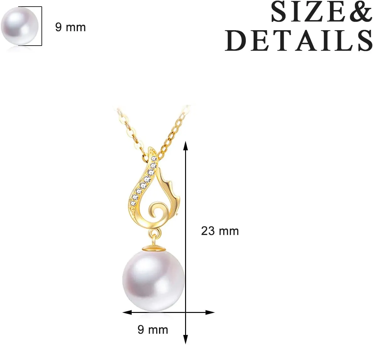 14k Gold Wing Pearl Pendant Necklace for Women, Fine Jewelry Gifts for Her, Anniversary Present for Wife/Girlfriend, 18"