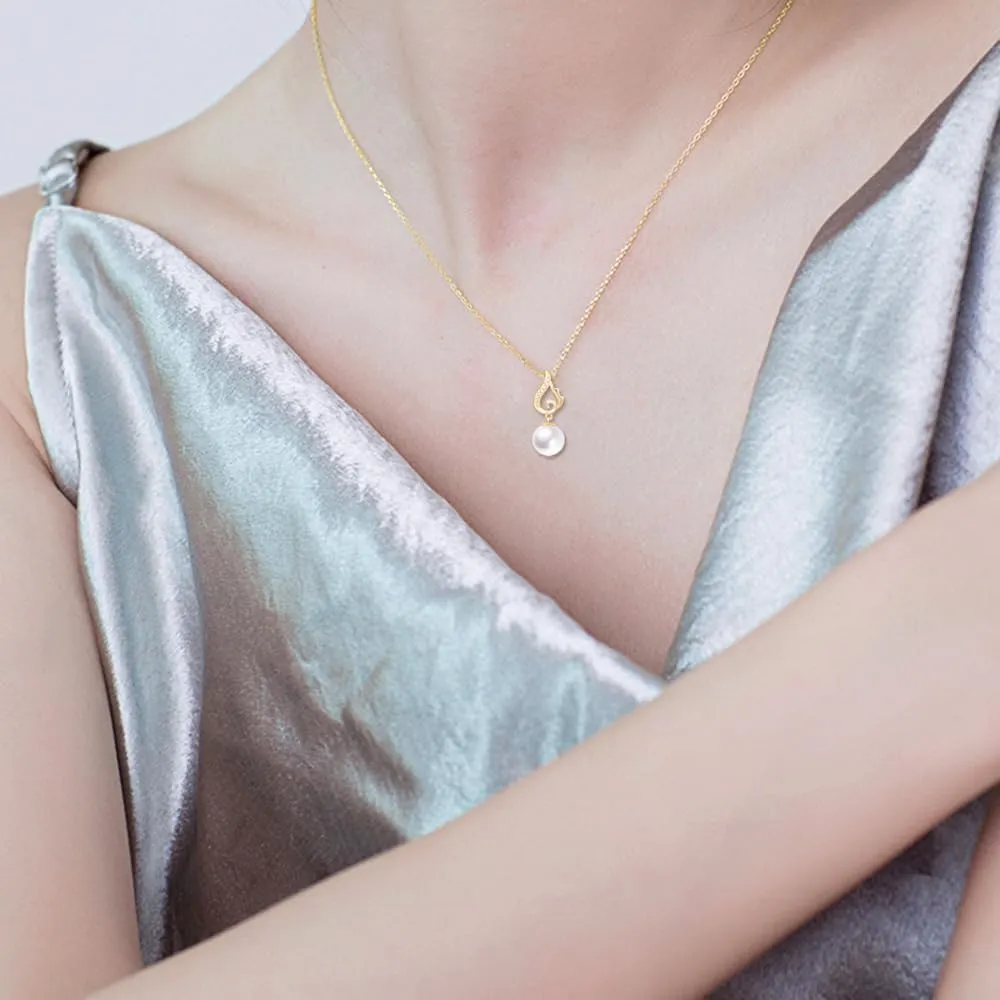 14k Gold Wing Pearl Pendant Necklace for Women, Fine Jewelry Gifts for Her, Anniversary Present for Wife/Girlfriend, 18"