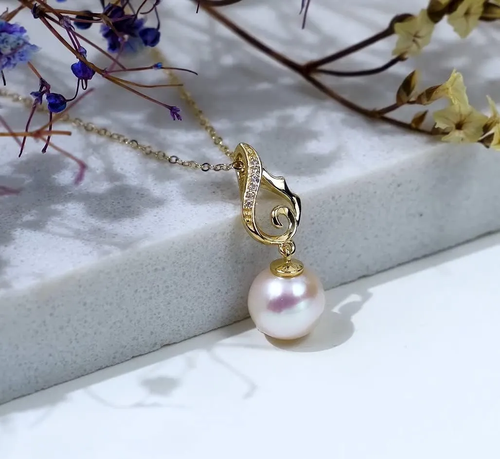 14k Gold Wing Pearl Pendant Necklace for Women, Fine Jewelry Gifts for Her, Anniversary Present for Wife/Girlfriend, 18"