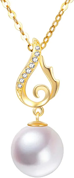 14k Gold Wing Pearl Pendant Necklace for Women, Fine Jewelry Gifts for Her, Anniversary Present for Wife/Girlfriend, 18"