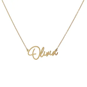 14k Solid Gold Name Necklace, Customized Personalized Jewelry, Adjustable Chain Pendant for Women's Gift