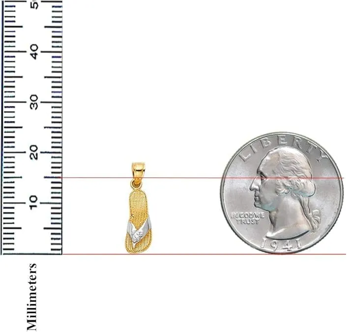 14k Two Tone Gold Cubic zirconia Sandal Pendant With Yellow Gold 0.8mm Square Wheat Chain Necklace