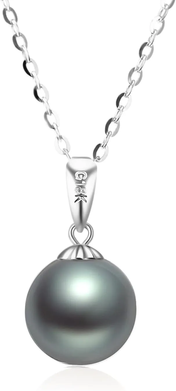 14K White Gold Simulated Black Freshwater Cultured Pearl Necklaces for Women, Jewelry Gifts for Her, 18 Inches