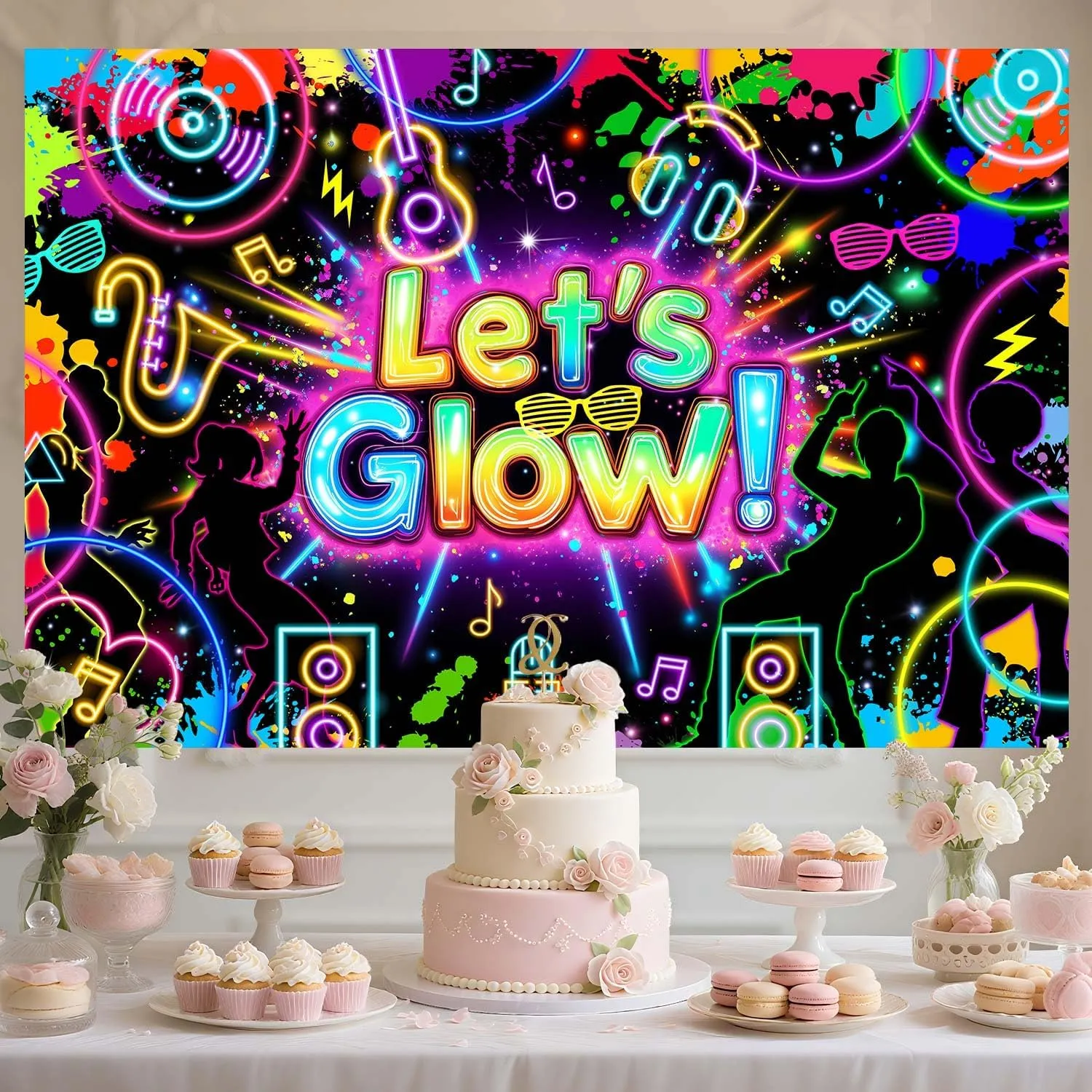 15x10ft Let's Glow Backdrop Graffiti Splash Gaming Theme Background Kids Boys Girls Game Birthday Party Photoshoot Banner Studio Booth Props