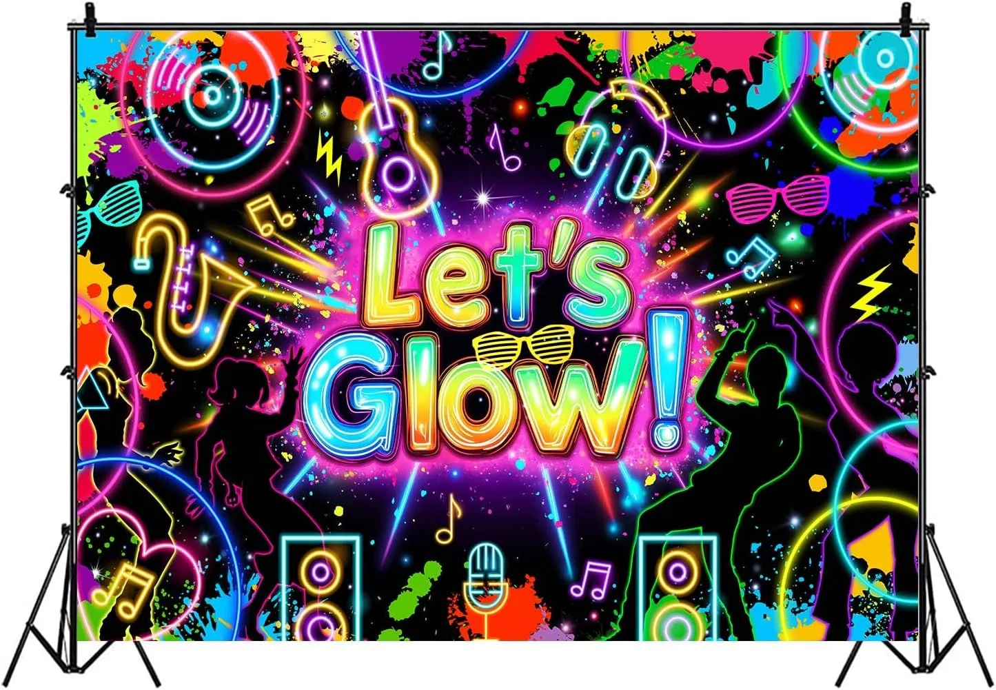 15x10ft Let's Glow Backdrop Graffiti Splash Gaming Theme Background Kids Boys Girls Game Birthday Party Photoshoot Banner Studio Booth Props