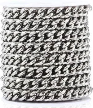 16.4 Feet Miami Cuban Link Curb Chain 8mm Twisted Chunky Hip Hop Punk Chain Stainless Steel Handbag Chain with Spool for Necklace Jewelry Making
