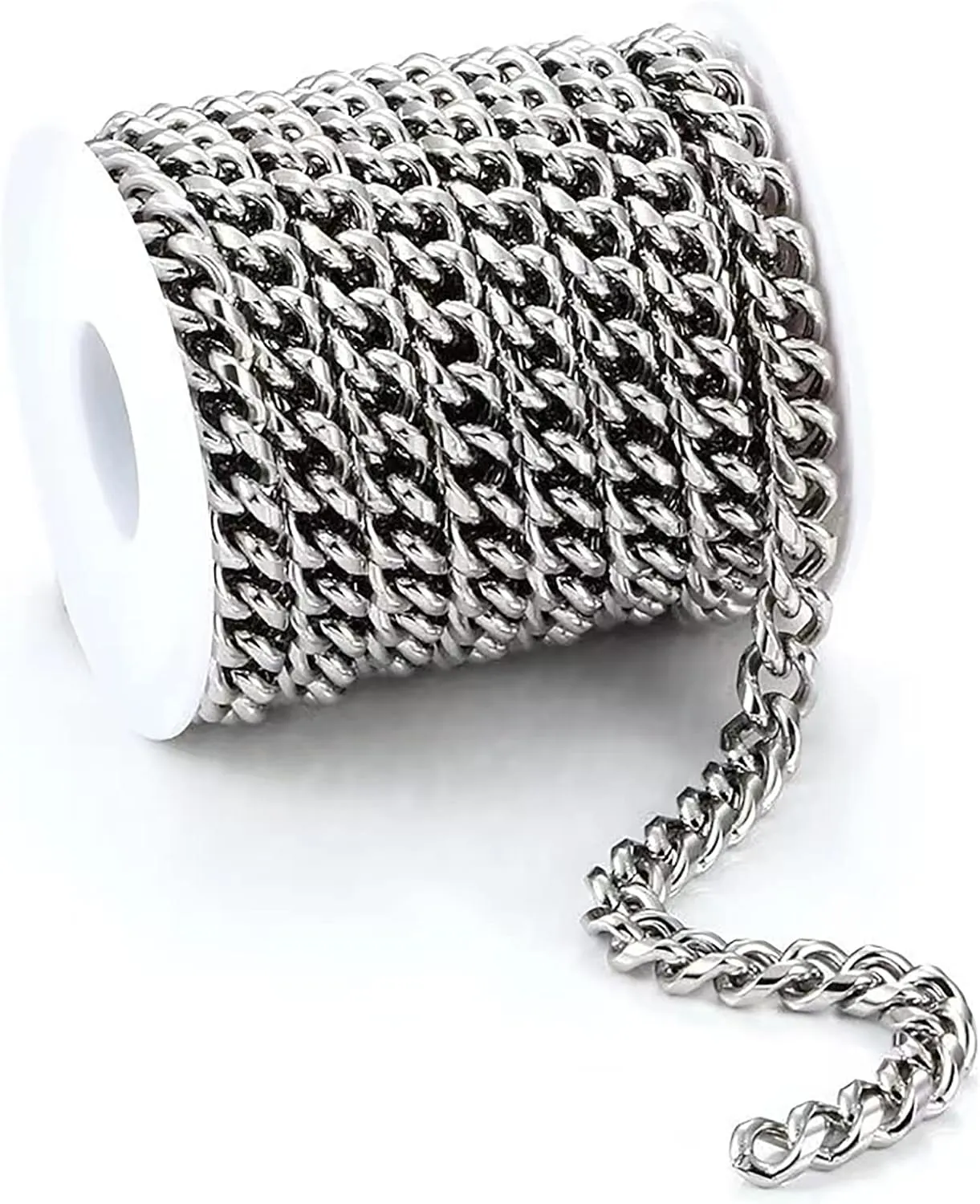 16.4 Feet Miami Cuban Link Curb Chain 8mm Twisted Chunky Hip Hop Punk Chain Stainless Steel Handbag Chain with Spool for Necklace Jewelry Making