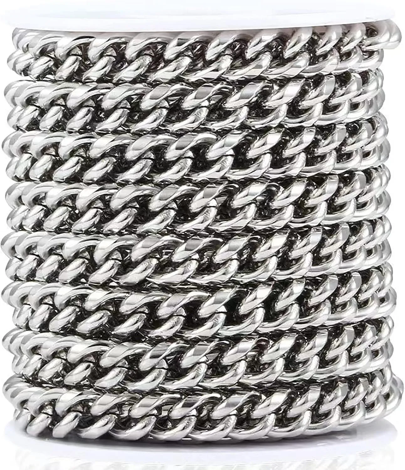 16.4 Feet Miami Cuban Link Curb Chain 8mm Twisted Chunky Hip Hop Punk Chain Stainless Steel Handbag Chain with Spool for Necklace Jewelry Making