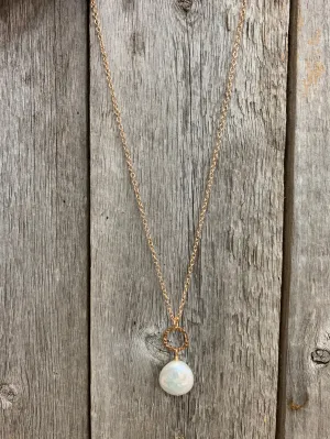 16457 Brz Chain w/Brz Hammered Ring & Coin Pearl