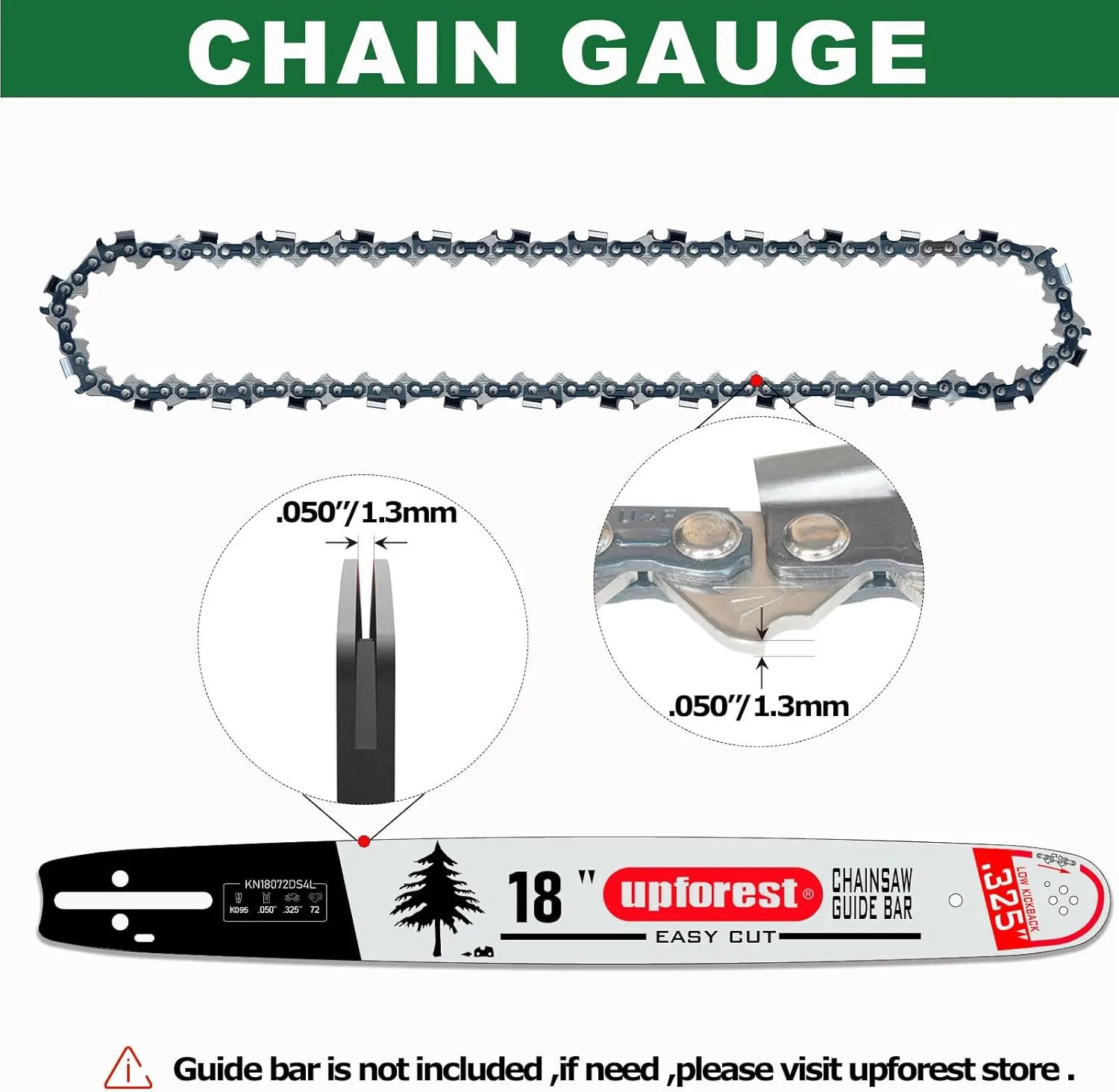 18 Inch Chainsaw Chain, 325" Pitch, 050'' Gauge,72 Drive Links Fits Husqvarna 440,445,SP33G,Poulan 4600, 4620,DOLMAR,ECHO,JONSERED,RYOBI,Craftsman,Low-kickback and More-H72 (20EOPX72)