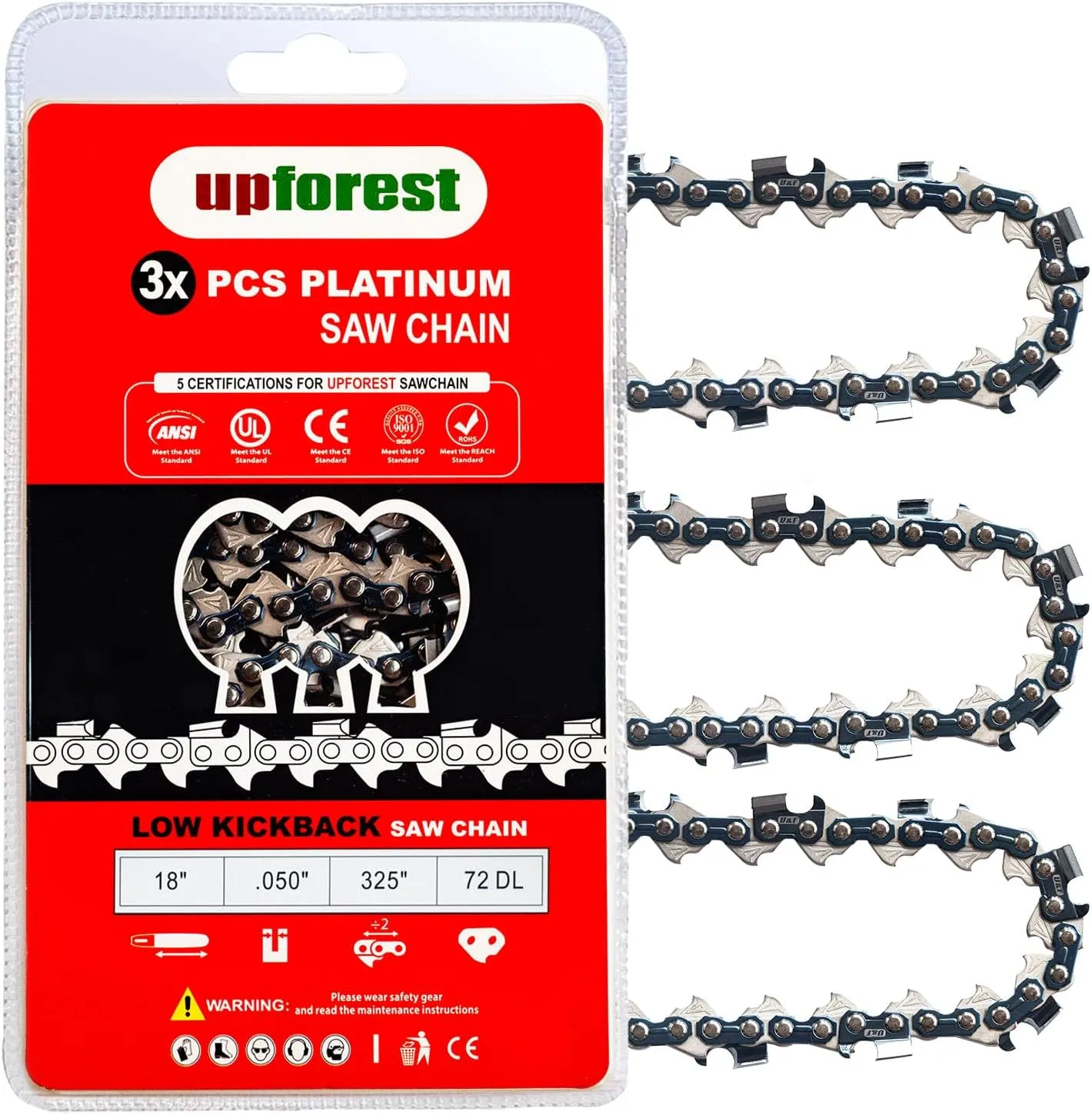 18 Inch Chainsaw Chain, 325" Pitch, 050'' Gauge,72 Drive Links Fits Husqvarna 440,445,SP33G,Poulan 4600, 4620,DOLMAR,ECHO,JONSERED,RYOBI,Craftsman,Low-kickback and More-H72 (20EOPX72)