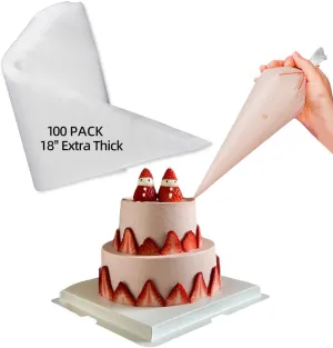 18Inch Large Piping Bags Disposable,100 PACK Extra Large Thick Pastry Bags with 6IcingBag Ties, 18'' Thickened large piping bags for layered cakes,Birthday Cake Filling Cream,Cupcakes,baking decor