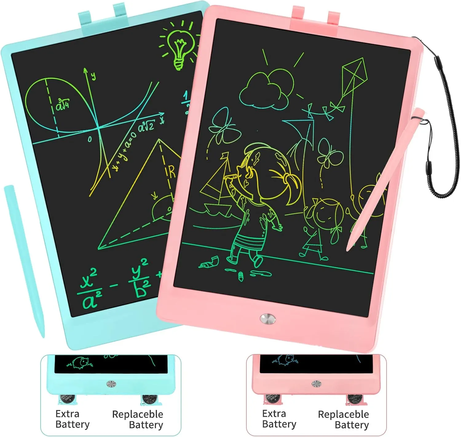 2 Pack LCD Writing Tablet for Kids 10 Inch Reusable Drawing Pad Colorful Toddler Writing Board Electronic Drawing Tablet Educational and Learning Toys Drawing Set for Kids Ages 3-10(B P)