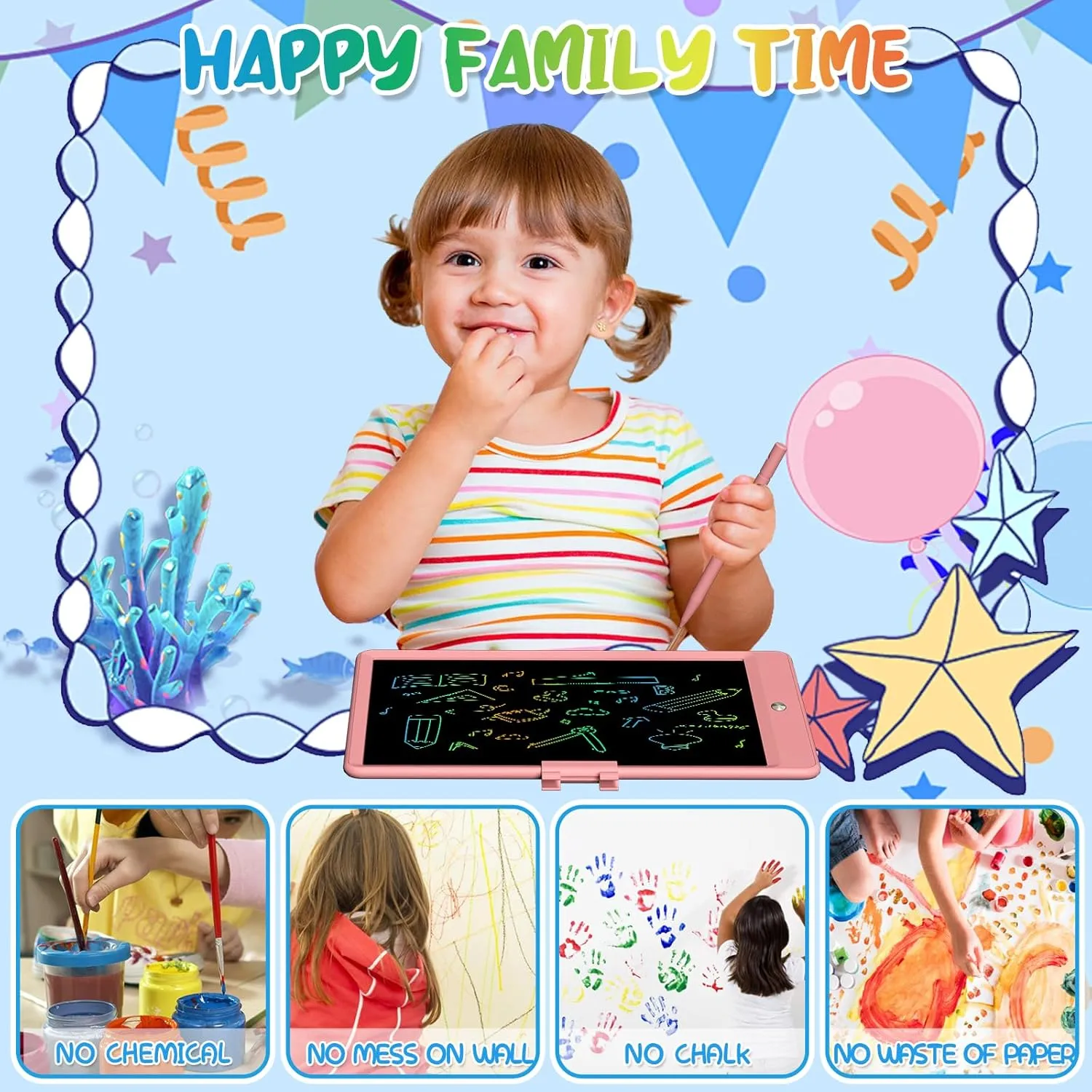 2 Pack LCD Writing Tablet for Kids 10 Inch Reusable Drawing Pad Colorful Toddler Writing Board Electronic Drawing Tablet Educational and Learning Toys Drawing Set for Kids Ages 3-10(B P)