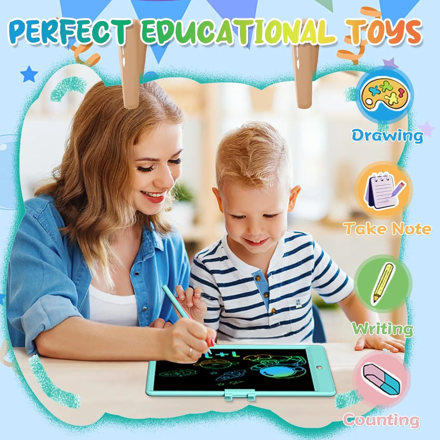 2 Pack LCD Writing Tablet for Kids 10 Inch Reusable Drawing Pad Colorful Toddler Writing Board Electronic Drawing Tablet Educational and Learning Toys Drawing Set for Kids Ages 3-10(B P)