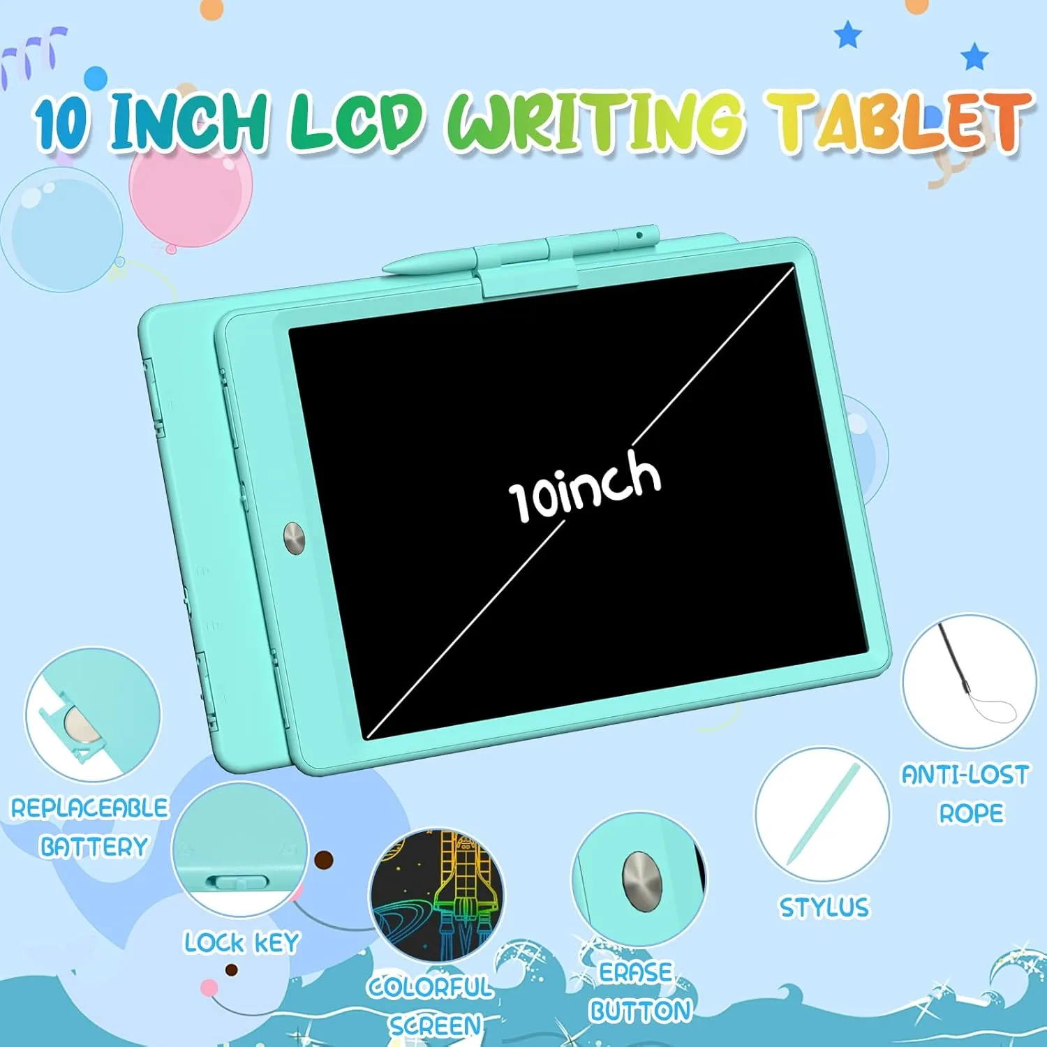 2 Pack LCD Writing Tablet for Kids 10 Inch Reusable Drawing Pad Colorful Toddler Writing Board Electronic Drawing Tablet Educational and Learning Toys Drawing Set for Kids Ages 3-10(B P)
