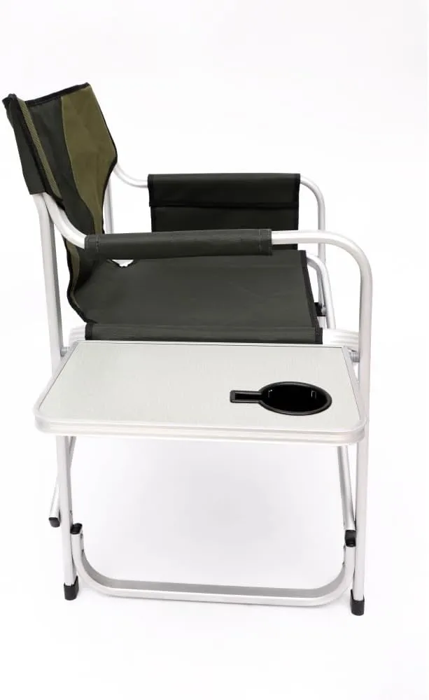 2-Piece Padded Folding Outdoor Chair with Side Table and Storage Pockets,Lightweight Oversized Directors Chair for Indoor, Outdoor Camping, Picnics and Fishing,Green