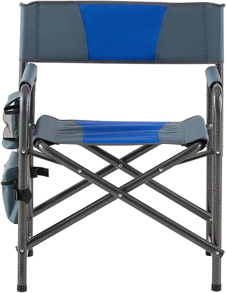 2-Piece Padded Folding Outdoor Chair with Storage Pockets,Lightweight Oversized Directors Chair for Indoor, Outdoor Camping, Picnics and Fishing,Blue/Grey