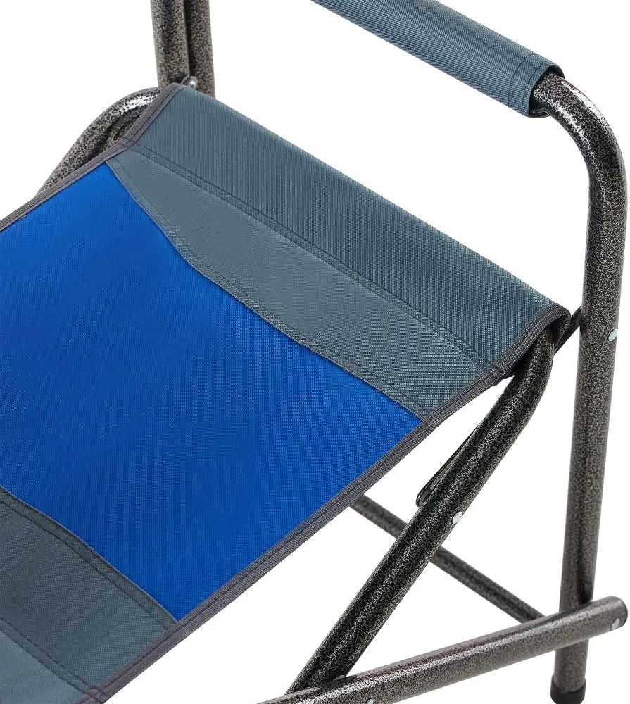 2-Piece Padded Folding Outdoor Chair with Storage Pockets,Lightweight Oversized Directors Chair for Indoor, Outdoor Camping, Picnics and Fishing,Blue/Grey