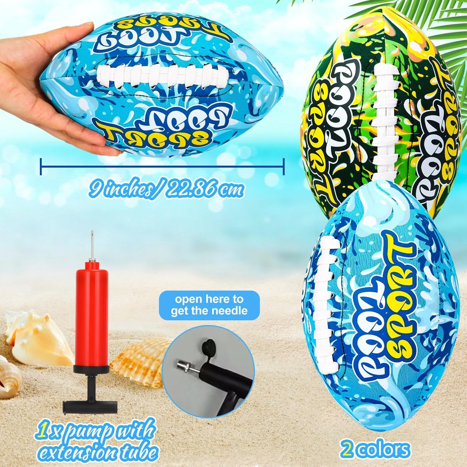 2 Pieces Water Football for Kids 9 Inch Swimming Pool Waterproof Outdoor Beach Football Pool Game for Kids Teens Adults(Blue, Green)