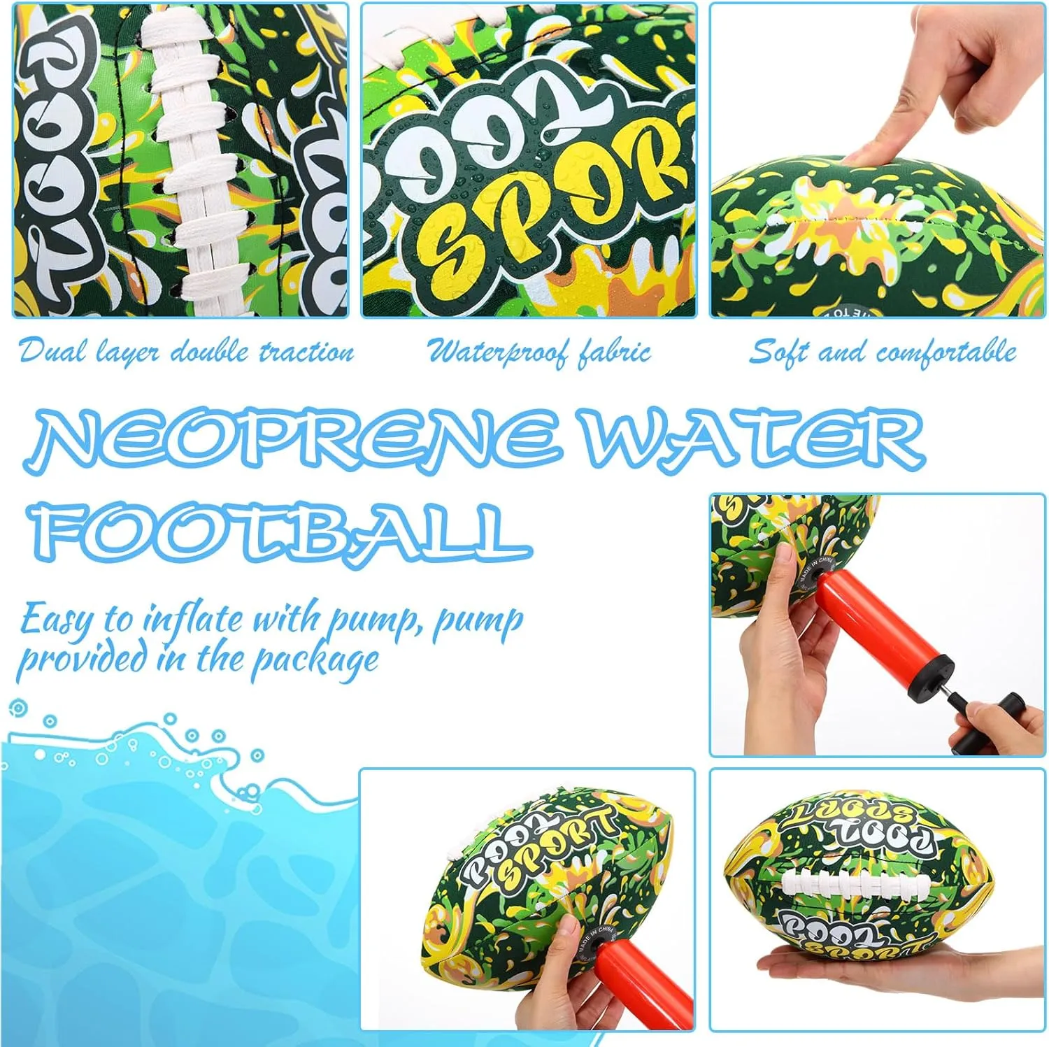 2 Pieces Water Football for Kids 9 Inch Swimming Pool Waterproof Outdoor Beach Football Pool Game for Kids Teens Adults(Blue, Green)