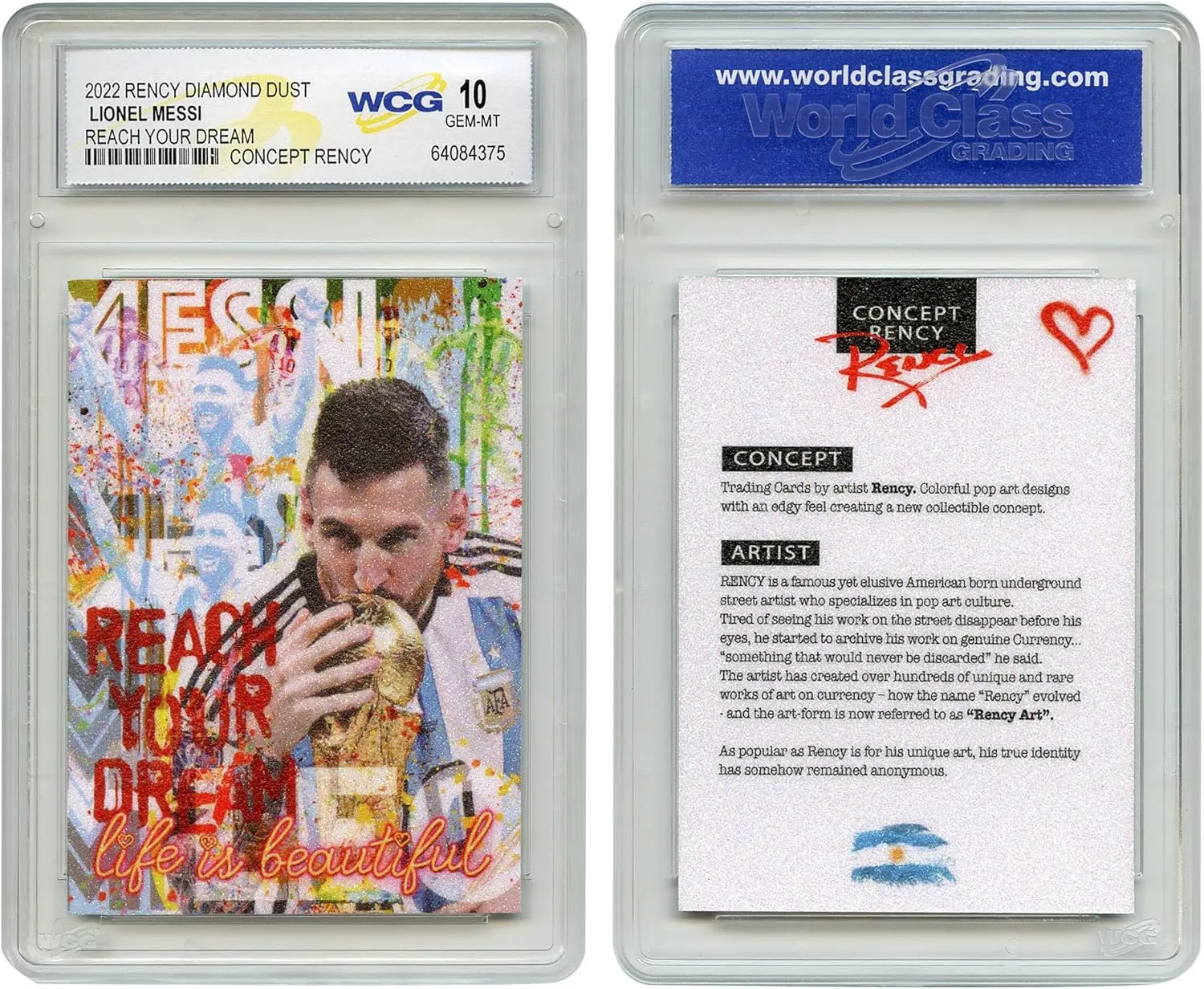 2022 Lionel Messi Argentina Soccer Champion Diamond Dust Encrusted Rency Trading Card - Graded Gem-Mint 10