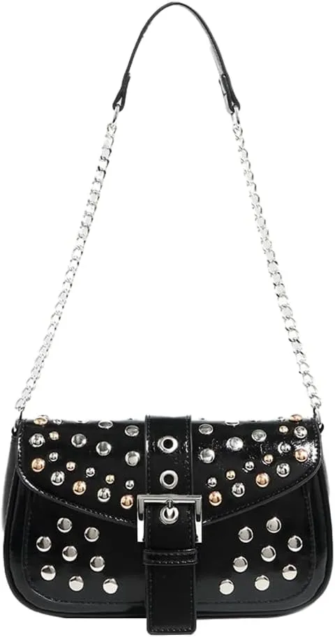 2025 Tortoise Shell Saddle Bag – Studded Shoulder & Crossbody Purse for Women, Chic Chain Strap Mini Bag
