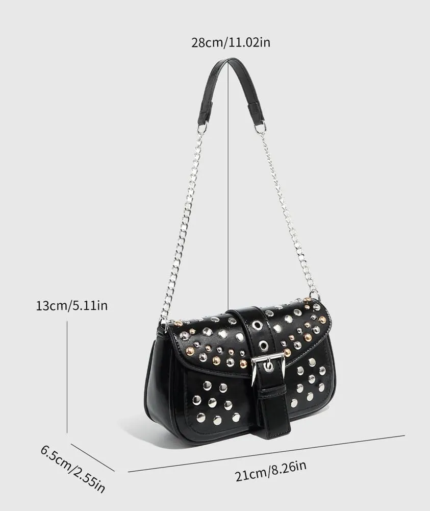 2025 Tortoise Shell Saddle Bag – Studded Shoulder & Crossbody Purse for Women, Chic Chain Strap Mini Bag