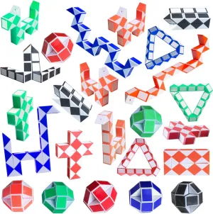 24 Pack 24 Blocks Magic Snake Cube,Mini Snake Ruler Twist Puzzle,Snake Speed Cube Toys for Kids,Party Favor,Fidget Sensory Toys,Random Color