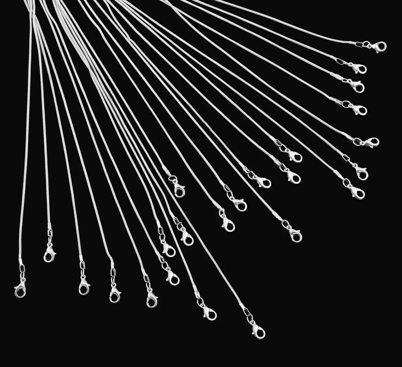 24pcs 18 Inch 925 Silver Plated 1.2mm DIY Snake Chain Charms Link Necklace With Lobster Clasps for Jewelry Making