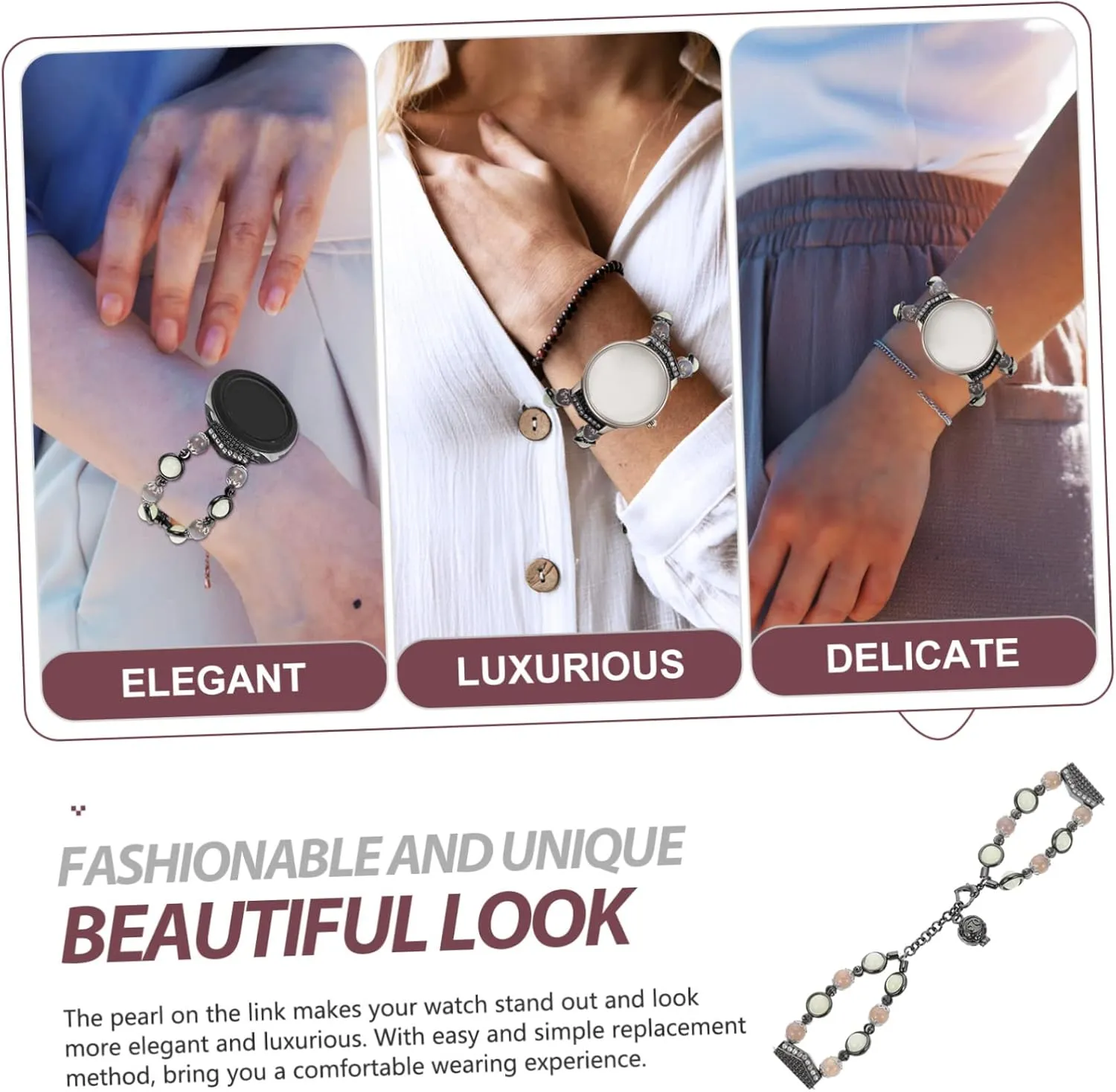 2pcs Galaxywatch4 Watches Womens Watch Watchband Girl Watch Replacement Strap Miss Supplies Pearl
