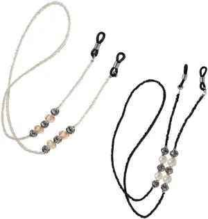 2Pcs Vintage Beaded Eyeglass Chains Stylish Eyewear Safety Strap for Glasses and Sunglasses Comfortable Neck Holder for Outdoor Activities and Sports