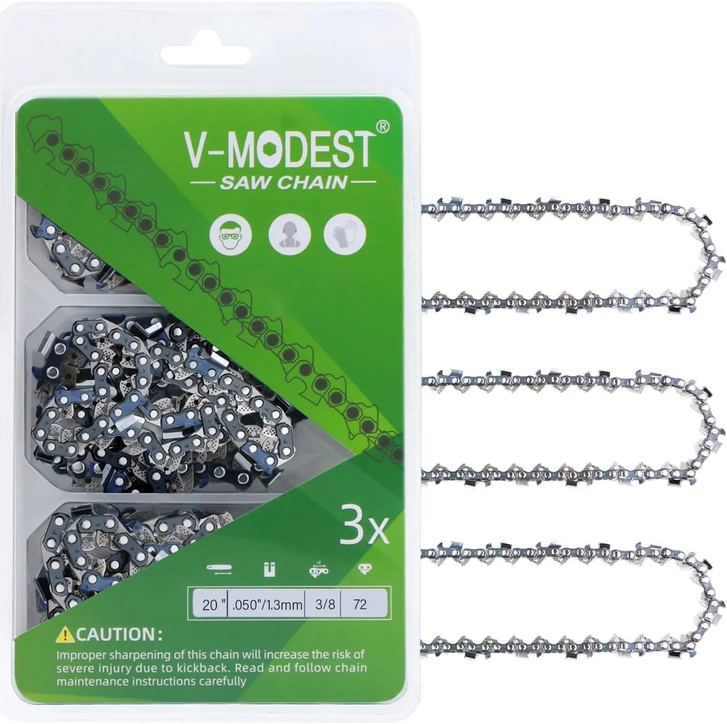 3-Pack 20 Inch Chainsaw Chains Blade 72 Drive Links .050" Gauge 3/8" Pitch Full Chisel fits Stihl MS 029 036 039 391 310 311, Husqvarma 455 Rancher 460 55 257 261 359 362XP 272xp, 555455, H80
