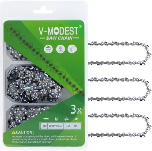 3-Pack 20 Inch Chainsaw Chains Blade 72 Drive Links .050" Gauge 3/8" Pitch Full Chisel fits Stihl MS 029 036 039 391 310 311, Husqvarma 455 Rancher 460 55 257 261 359 362XP 272xp, 555455, H80